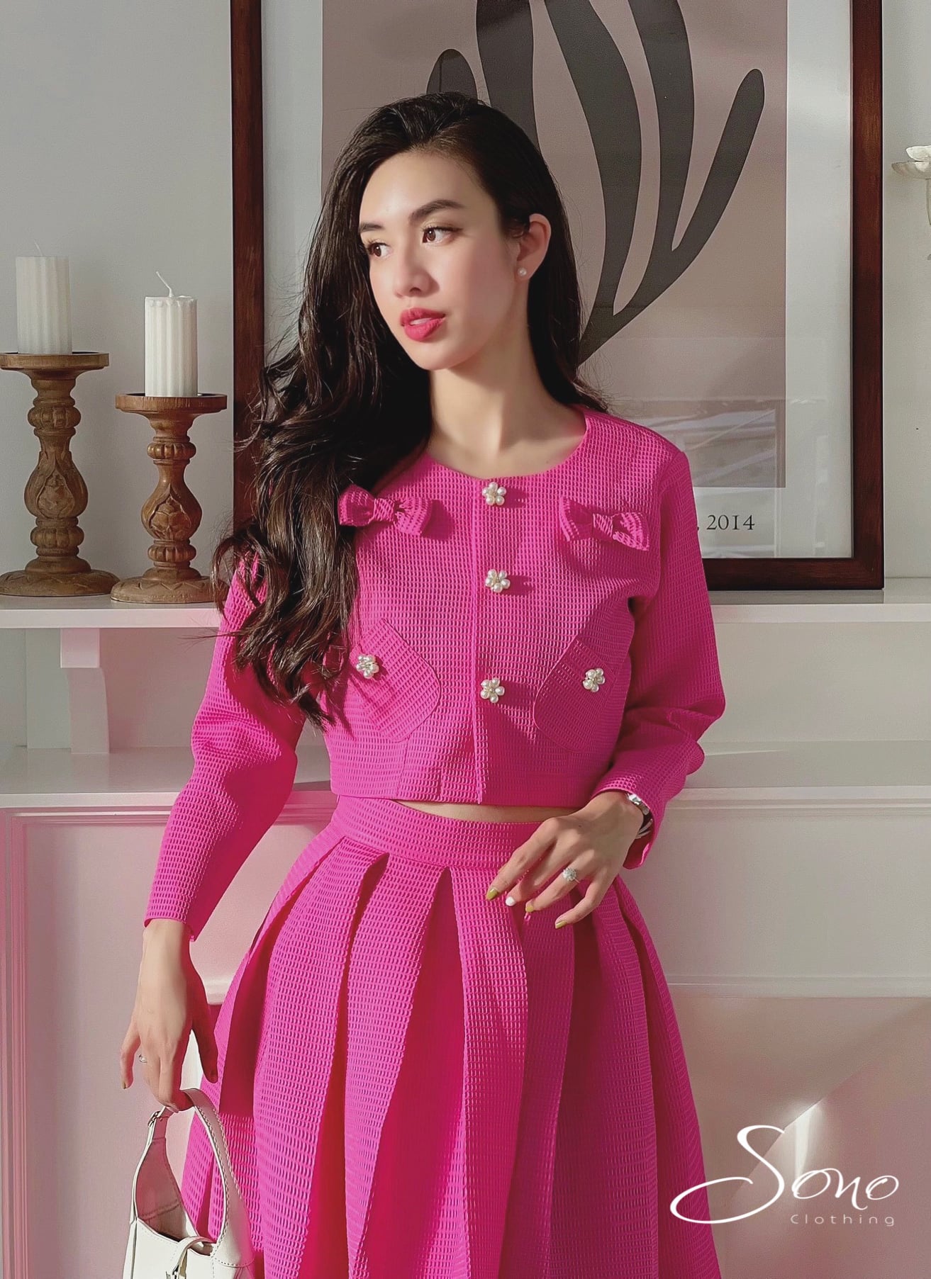 Sét áo và váy hồng đính nơ Sono clothing