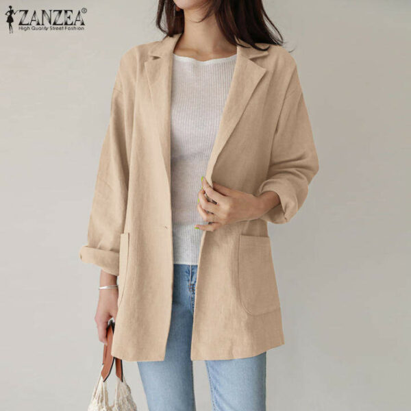 Áo Blazer Hàn Quốc Fancystyle ZANZEA Cho Nữ Áo Vest Rộng Thông Dụng Áo Khoác Ngoài Mở Trước Xuống Ngoại Cỡ