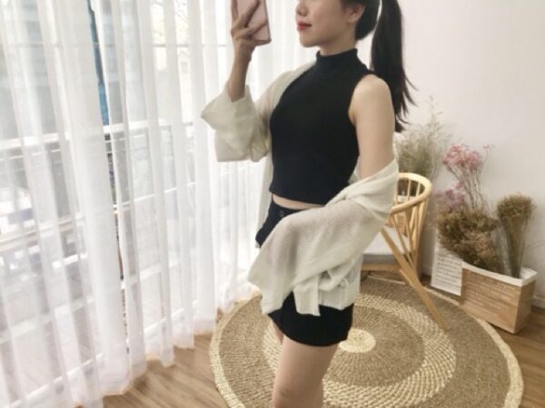 Áo cổ lọ croptop thun gân cộc tay AfterBefore - Hình ảnh 4