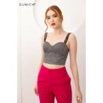 Áo croptop metalic phối khóa đồng Gunich