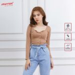 ✹♠❃ Áo croptop nữ CRAZYTEEN thun dài tay nút bấm AT0104