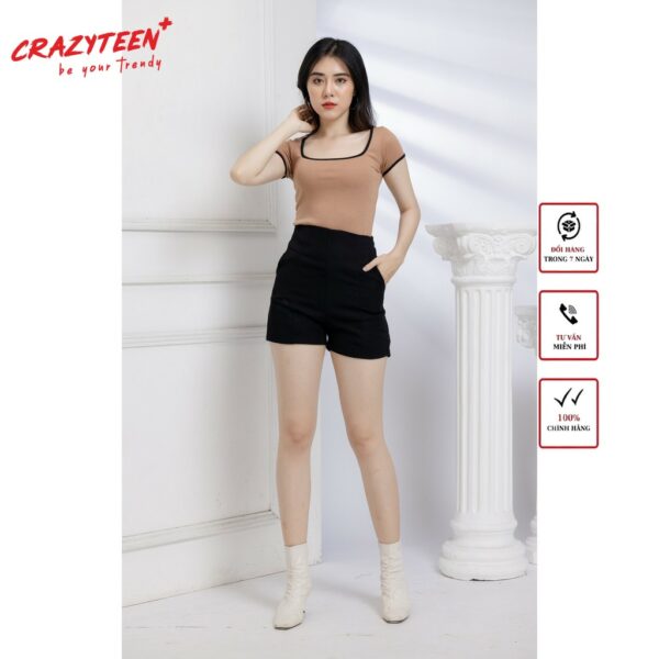 Áo croptop nữ kiểu dáng ôm, thun tay ngắn phối viền CRAZYTEEN phong cách năng động (AC0067) - Hình ảnh 3
