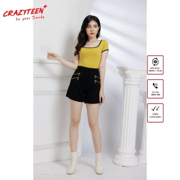 Áo croptop nữ kiểu dáng ôm, thun tay ngắn phối viền CRAZYTEEN phong cách năng động (AC0067) - Hình ảnh 4
