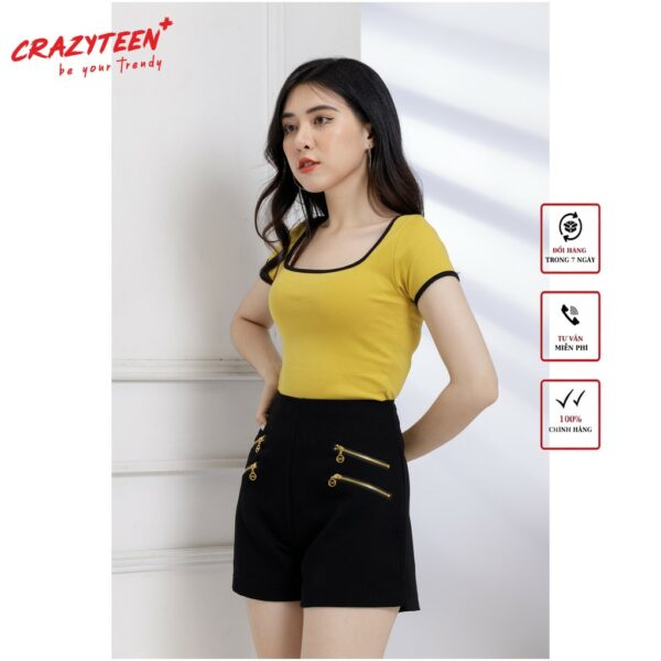 Áo croptop nữ kiểu dáng ôm, thun tay ngắn phối viền CRAZYTEEN phong cách năng động (AC0067) - Hình ảnh 5