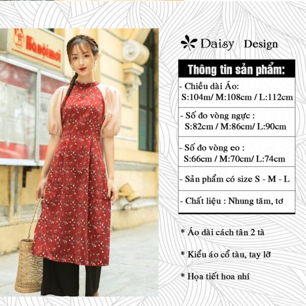 Áo dài cách tân DAISY dáng ôm chất liệu nhung tăm, Kiểu áo cổ tàu tay tơ lỡ mặc du xuân chụp ảnh siêu đẹp TKAD0104 - Hình ảnh 7