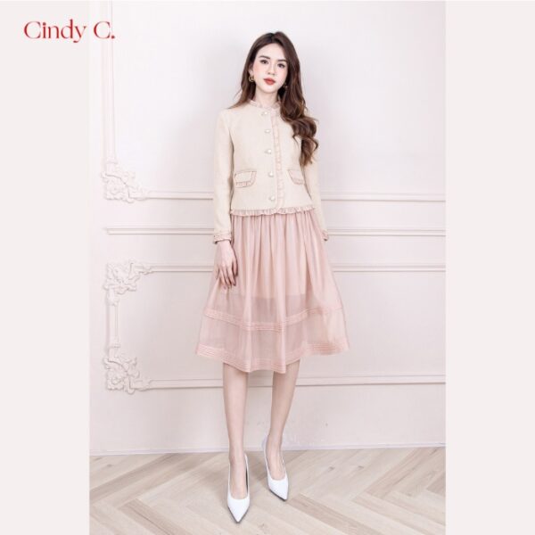 Áo Khoác Dạ Tweed Porky CINDY C Màu Kem Sang Chảnh S21889 - Ảnh 2