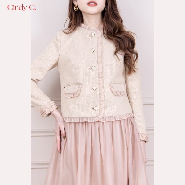 Áo Khoác Dạ Tweed Porky CINDY C Màu Kem Sang Chảnh S21889 - Ảnh 3