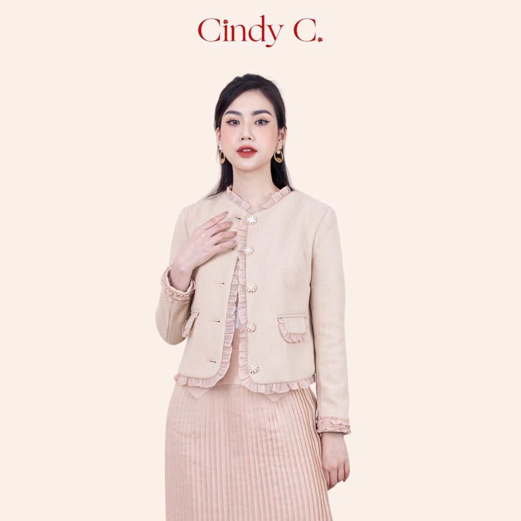 Áo Khoác Dạ Tweed Porky CINDY C Màu Kem Sang Chảnh S21889