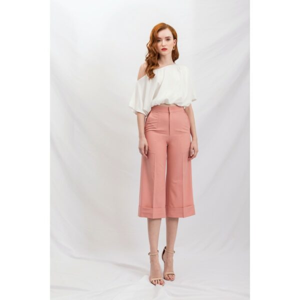 Áo kiểu croptop lụa lệch vai trắng Gunich - Hình ảnh 4