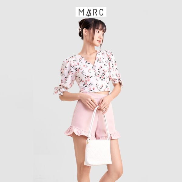 Áo kiểu nữ MARC FASHION crop cổ V cài nút nhấn nơ tay - Hình ảnh 2