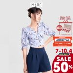 Áo kiểu nữ MARC FASHION crop cổ V cài nút nhấn nơ tay