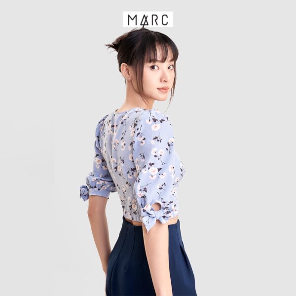 Áo kiểu nữ MARC FASHION crop cổ V cài nút nhấn nơ tay - Hình ảnh 5