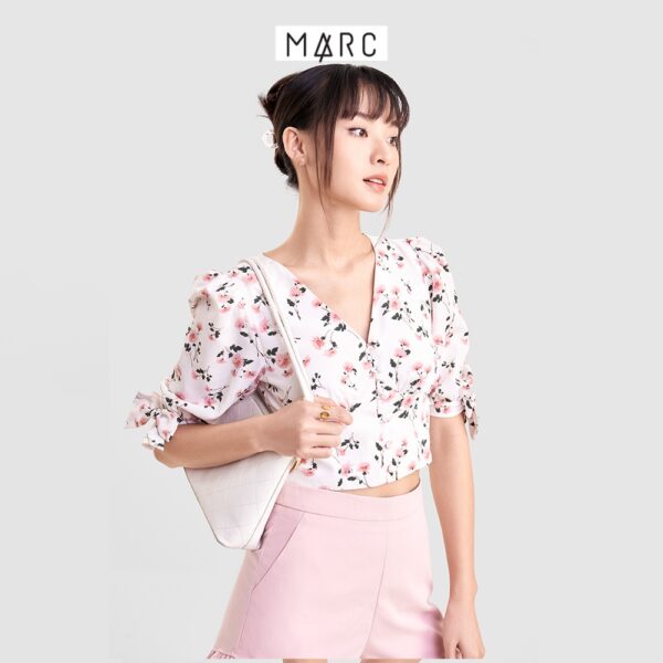 Áo kiểu nữ MARC FASHION crop cổ V cài nút nhấn nơ tay - Hình ảnh 6