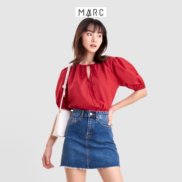 Áo kiểu nữ MARC FASHION form suông nhún cổ cột dây nơ - Hình ảnh 3