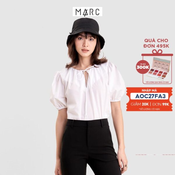 Áo kiểu nữ MARC FASHION form suông nhún cổ cột dây nơ
