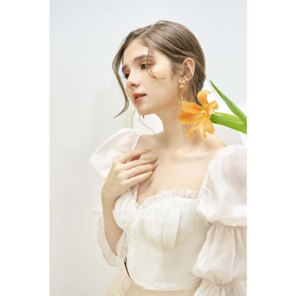 Áo kiểu nữ MARC FASHION tay dài nhún smocking lưng - Hình ảnh 3