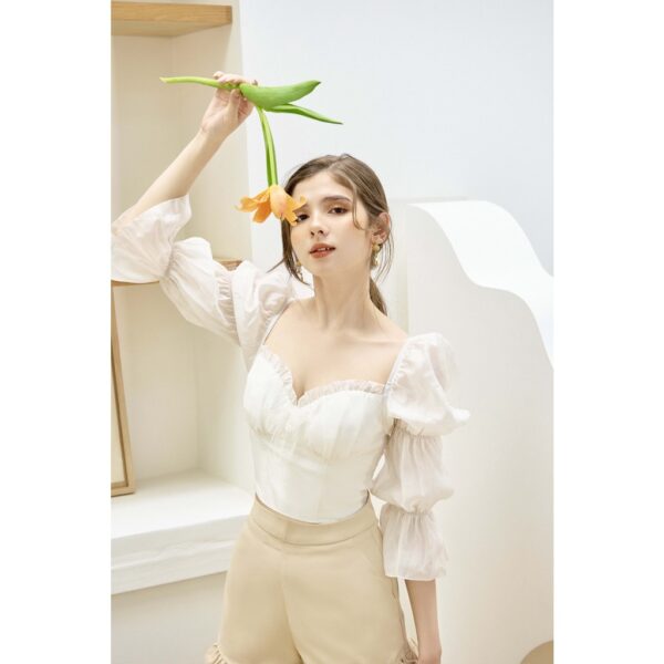 Áo kiểu nữ MARC FASHION tay dài nhún smocking lưng - Hình ảnh 4