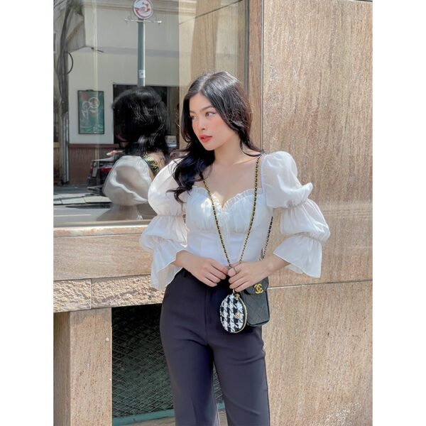 Áo kiểu nữ MARC FASHION tay dài nhún smocking lưng - Hình ảnh 6