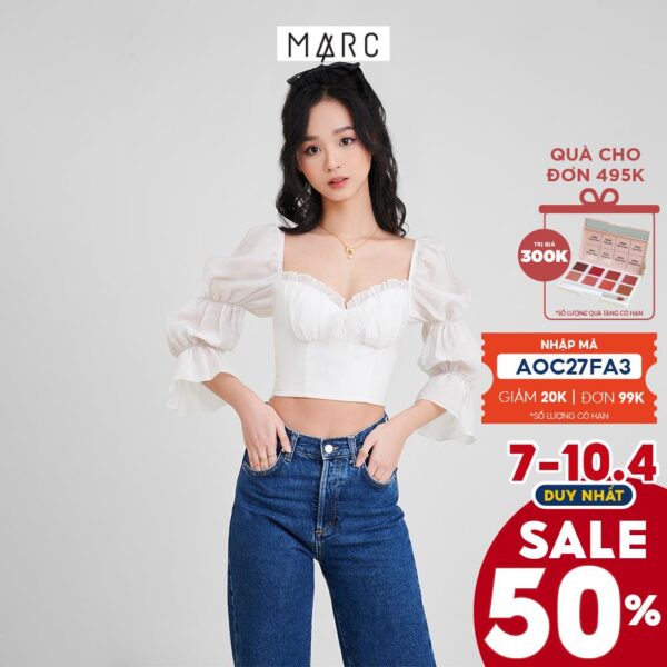 Áo kiểu nữ MARC FASHION tay dài nhún smocking lưng