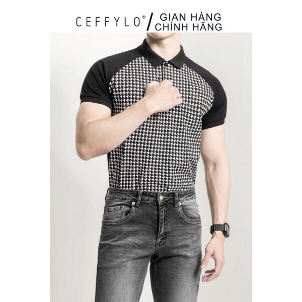 Áo Polo Cotton In Họa Tiết CF Đen, Vải Cotton Mềm Mịn, Thấm Hút Mồ Hôi - CEFFYLO - Hình ảnh 4