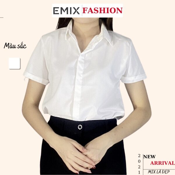 Áo sơ mi công sở cơ bản EMIX (màu trắng), dáng dài, form rộng, vải lụa thô, mềm mịn, không bai xù a66