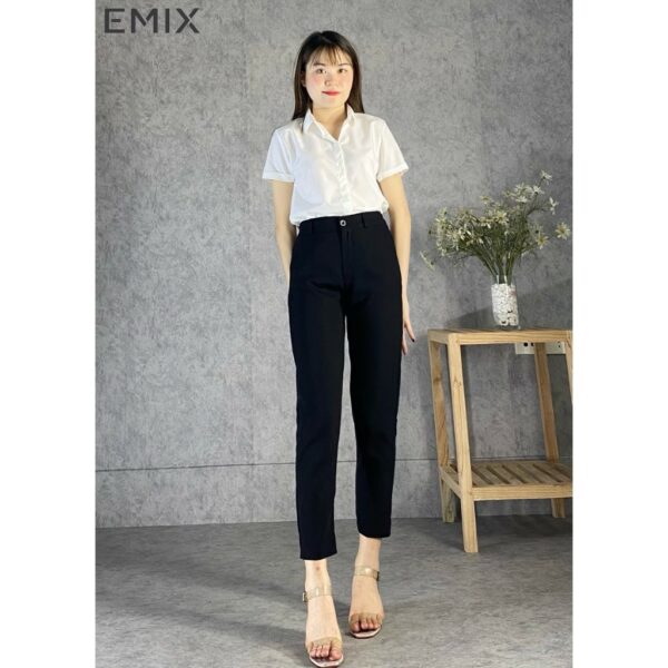 Áo sơ mi công sở cơ bản EMIX (màu trắng), dáng dài, form rộng, vải lụa thô, mềm mịn, không bai xù a66 - Ảnh 4