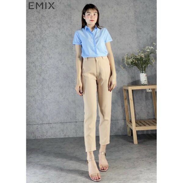 Áo sơ mi công sở cơ bản EMIX (màu trắng), dáng dài, form rộng, vải lụa thô, mềm mịn, không bai xù a66 - Ảnh 7