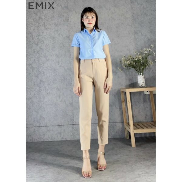 Áo sơ mi công sở cơ bản EMIX (màu trắng), dáng dài, form rộng, vải lụa thô, mềm mịn, không bai xù a66 - Ảnh 8