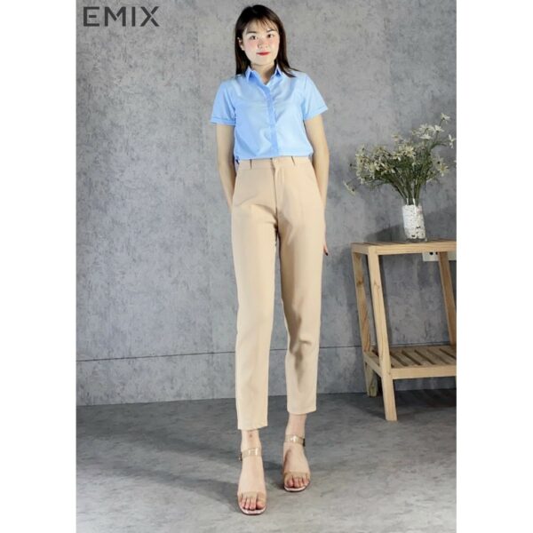 Áo sơ mi công sở cơ bản EMIX (màu trắng), dáng dài, form rộng, vải lụa thô, mềm mịn, không bai xù a66 - Ảnh 9