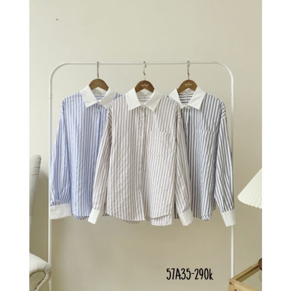 Áo sơ mi kẻ nữ hàn quốc túi ngực 57a35 by germe - Hình ảnh 3