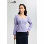 Áo sơ mi nữ cổ vuông tay bồng thiết kế IVY moda MS 17B8296