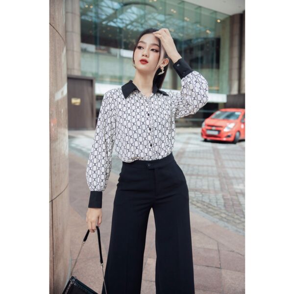 Áo Sơ Mi Nữ Lụa Công Sở Tay Dài GILLEE Hoạ Tiết Độc Đáo - Hình ảnh 3