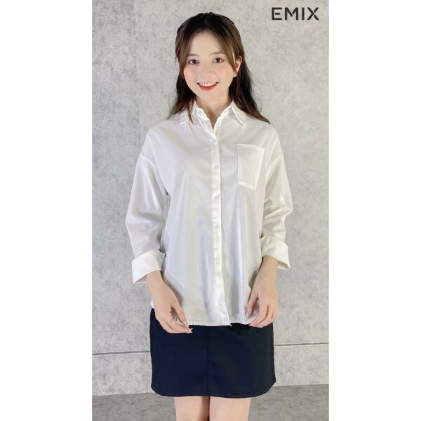 Áo sơ mi nữ túi trước ngực 5 màu EMIX (5 màu), ulzzang, dài tay, form rộng, vải mềm mát không nhăn - Hình ảnh 8