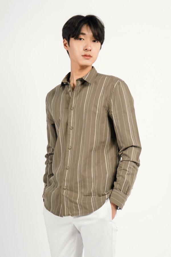 Áo Sơ Mi Tay Dài Linen Kẻ Sọc.FITTED - 10F21SHL007