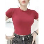 ❇ Áo thun croptop nữ CRAZYTEEN cổ tròn tay con AT0220