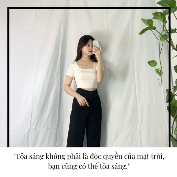 Áo thun croptop nữ EMIX (2 màu), dài 40cm, ngắn tay, cổ vuông, ôm eo, chất díp co giãn, mềm mát, tôn dáng A205 - Ảnh 2