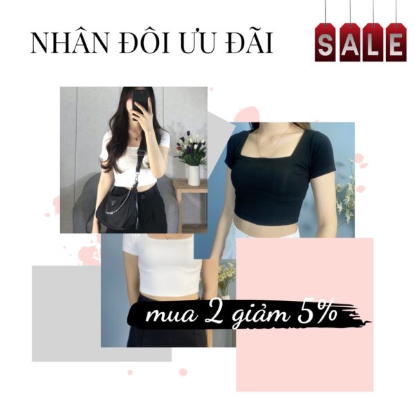 Áo thun croptop nữ EMIX (2 màu), dài 40cm, ngắn tay, cổ vuông, ôm eo, chất díp co giãn, mềm mát, tôn dáng A205 - Ảnh 7
