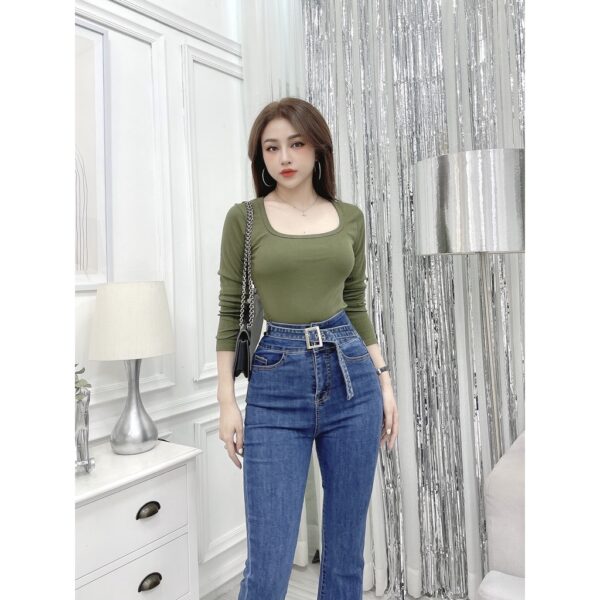 Áo thun nữ cổ vuông tay dài CRAZYTEEN chất len xuất khẩu AT0209 - Hình ảnh 3