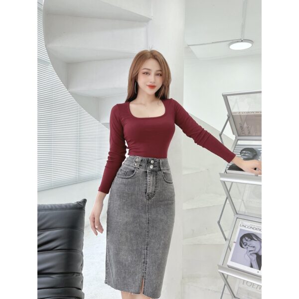 Áo thun nữ cổ vuông tay dài CRAZYTEEN chất len xuất khẩu AT0209 - Hình ảnh 5