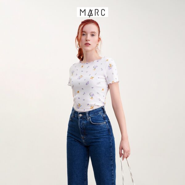 Áo thun nữ MARC FASHION họa tiết hoa viền chỉ màu - Hình ảnh 3