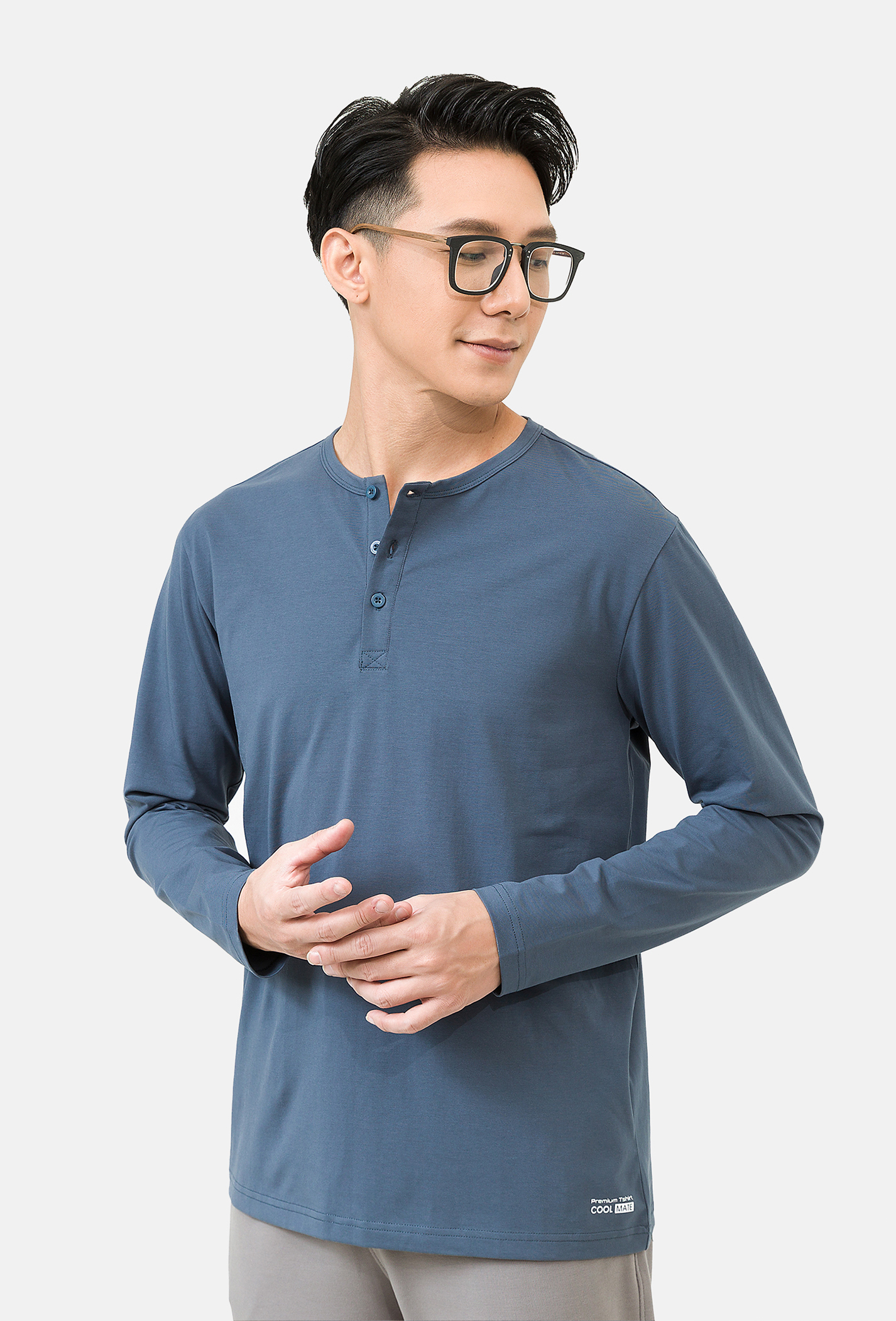 Áo thun nam dài tay Prime Henley 3 nút Cotton Compact phiên bản Premium