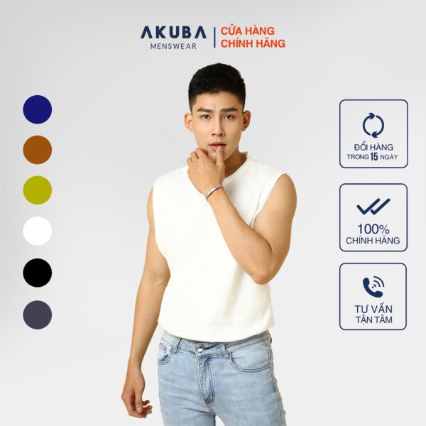 Áo thun tanktop nam AKUBA cổ tròn form oversize, chất liệu single cotton 100% sợi tự nhiên thoáng mát 01J553