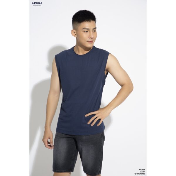 Áo thun tanktop nam AKUBA cổ tròn form oversize, chất liệu single cotton 100% sợi tự nhiên thoáng mát 01J553 - Hình ảnh 2