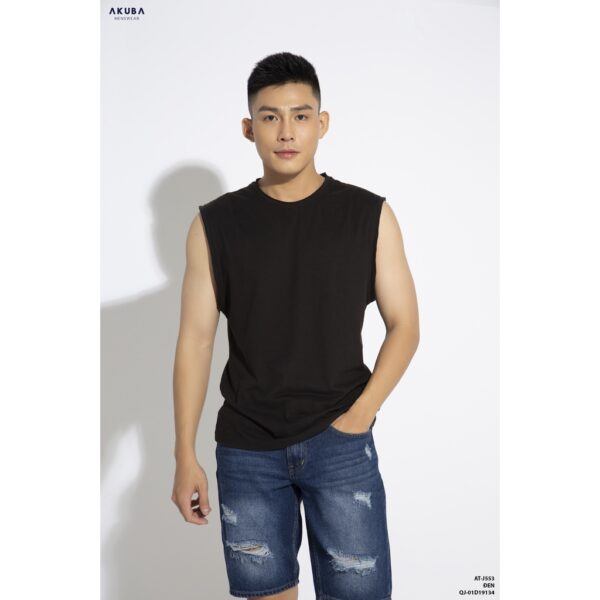 Áo thun tanktop nam AKUBA cổ tròn form oversize, chất liệu single cotton 100% sợi tự nhiên thoáng mát 01J553 - Hình ảnh 4