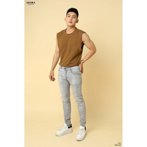 Áo thun tanktop nam AKUBA cổ tròn form oversize, chất liệu single cotton 100% sợi tự nhiên thoáng mát 01J553 - Hình ảnh 6