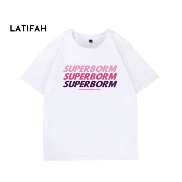 Áo thun unisex tay lỡ Latifah form rộng in chữ SUPER BORM AT002 chất vãi dày dặn co giãn 2 chiều - Hình ảnh 5