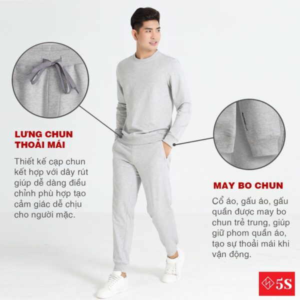 Bộ Quần Áo Nỉ Nam 5S (5 màu), Chất Liệu Cotton USA Cao Cấp, Mềm Mịn, Bền Màu, Không Bai Xù, Co Giãn Thoải Mái (BNI21002) - Hình ảnh 5