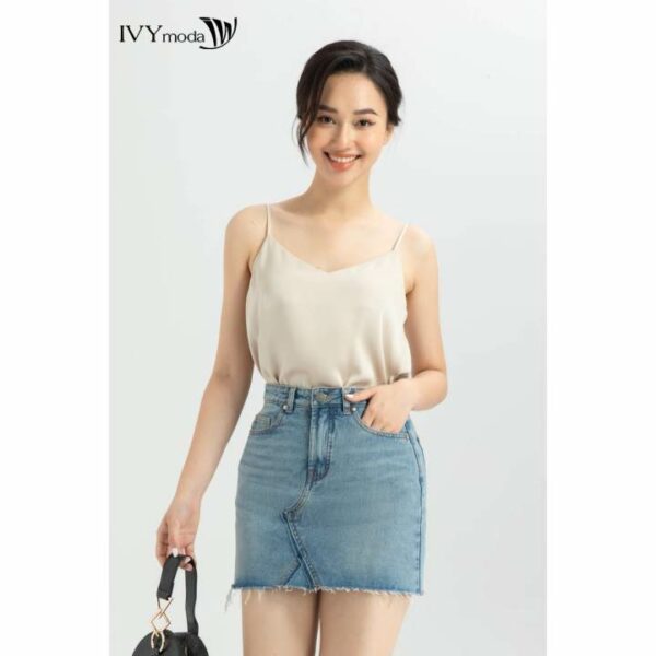 Chân Váy bò jeans chữ A gấu xổ chỉ thiết kế IVY moda MS 32B7910