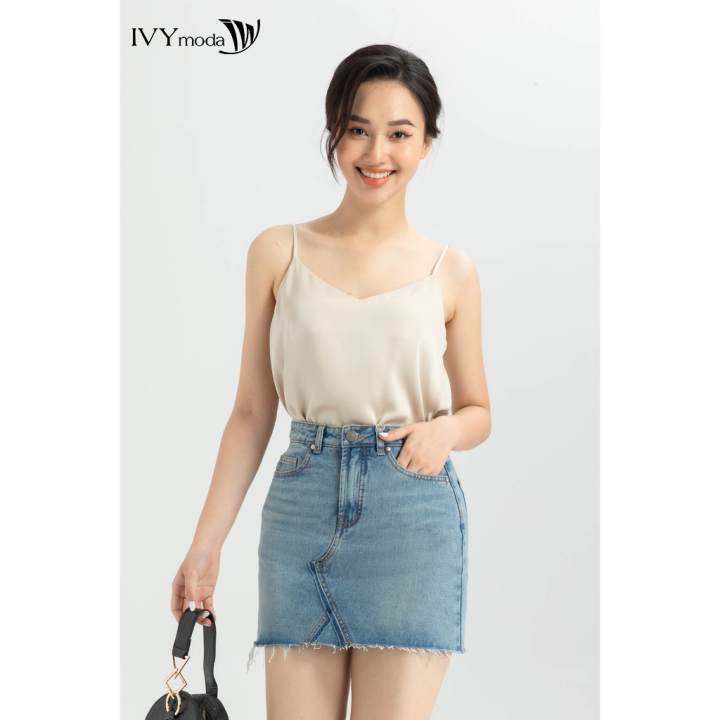 Chân Váy bò jeans chữ A gấu xổ chỉ thiết kế IVY moda MS 32B7910