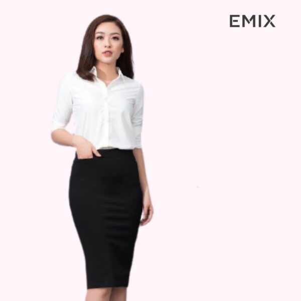 Chân váy bút chì cao cấp EMIX ̣(màu đen), dáng dài qua gối, xẻ sau, vài umi co giãn không lộ, cạp chun dễ mặc - Ảnh 2